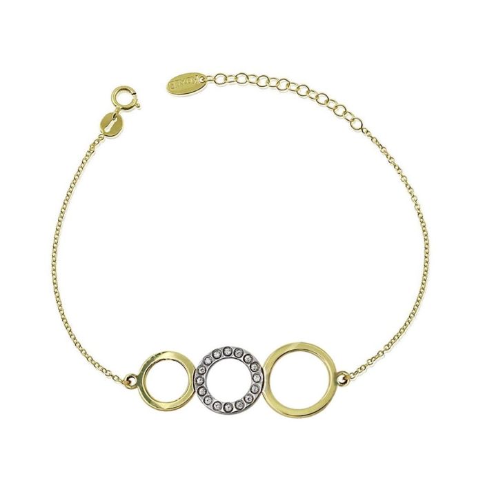 Yellow gold women's bracelet with circles and zirkon 9CT HVY0006