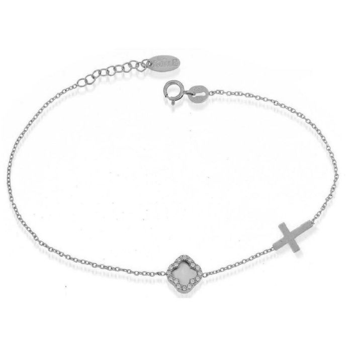 White gold women's bracelet with small cross and zirkon 9CT HVY0008