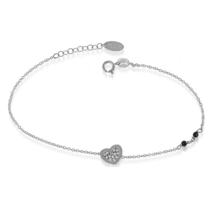 White gold women's bracelet with heart and zirkon 9CT HVY0010