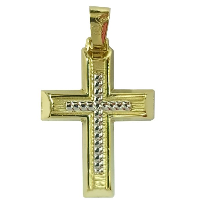 Men's two tone in yellow and white gold cross without chain 14CT ITY0003