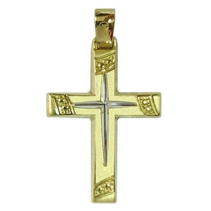 Men's two tone in yellow and white gold cross without chain 14CT ITY0006