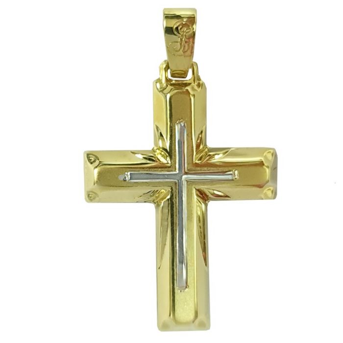 Men's two tone in yellow and white gold cross without chain 14CT ITY0007