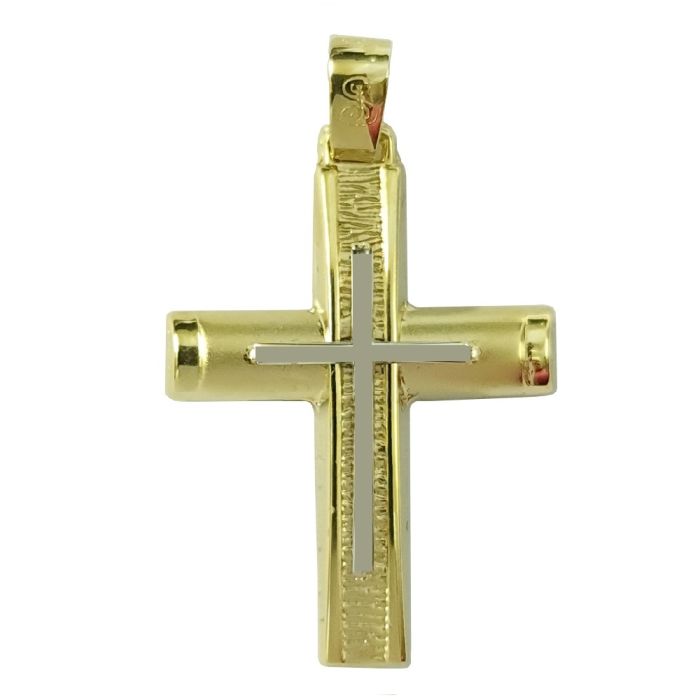 Men's two tone in yellow and white gold cross without chain 14CT ITY0012