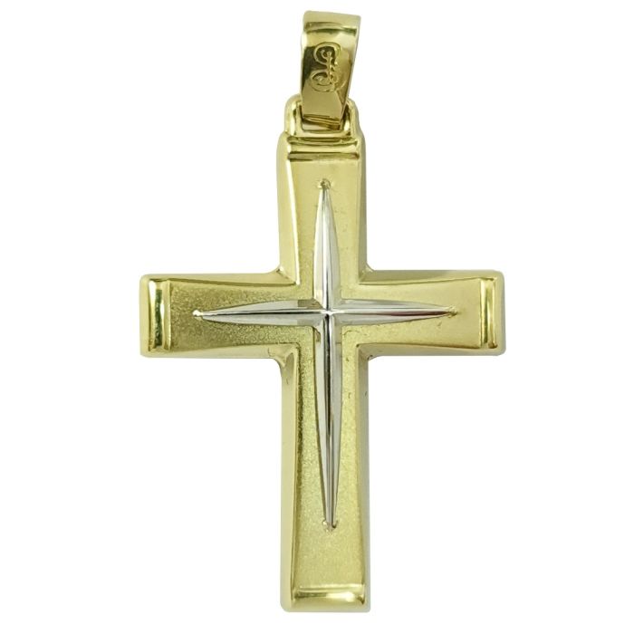 Men's two-tone double-sided gold cross 14CT without chain ITY0019 