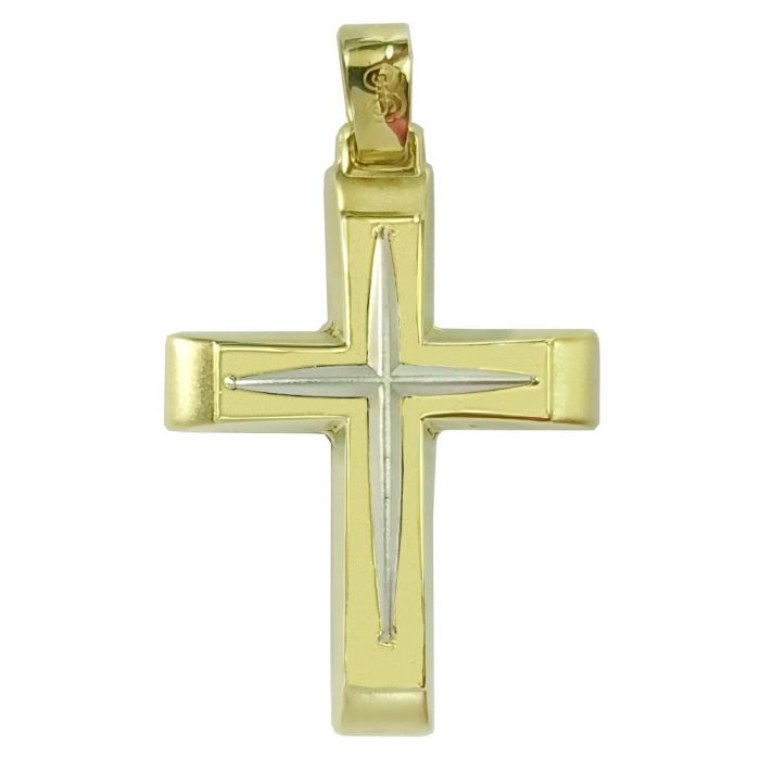 Men's two tone in yellow and white gold cross without chain 14CT ITY0002