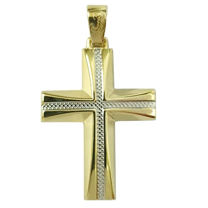 Men's two-tone double-sided gold cross 14CT without chain ITY0027