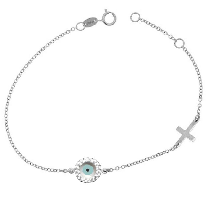 White gold women's bracelet with a small eye and zirkon 9CT HVY0013