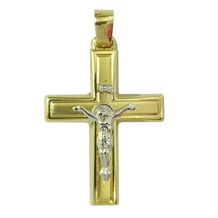 Men's two tone in yellow and white gold cross without chain 14CT ITY0034