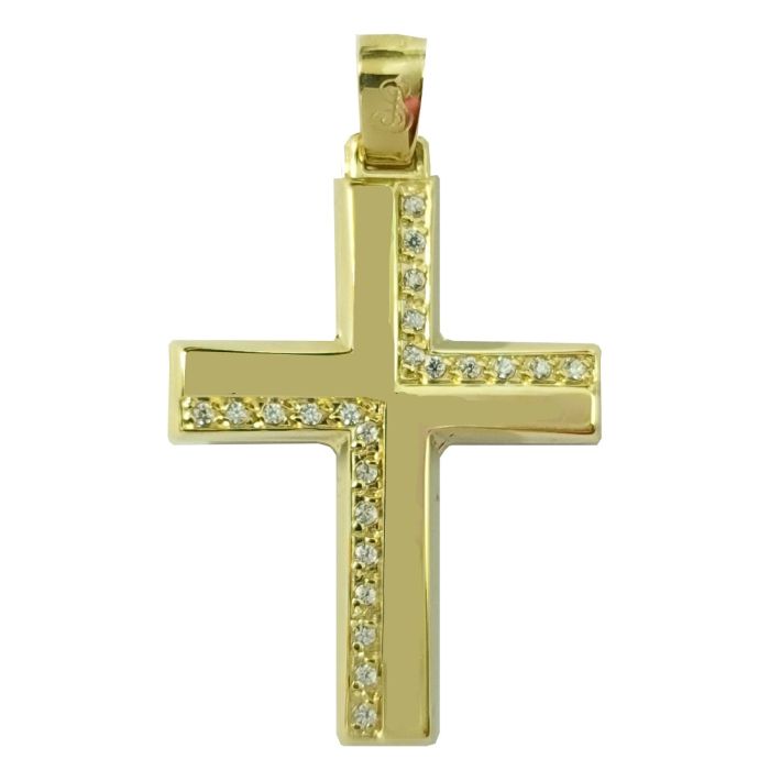Women's yellow gold cross with zirkon 14CT without chain ITY0004