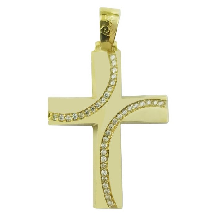 Women's yellow gold cross with zirkon 14CT without chain ITY0018