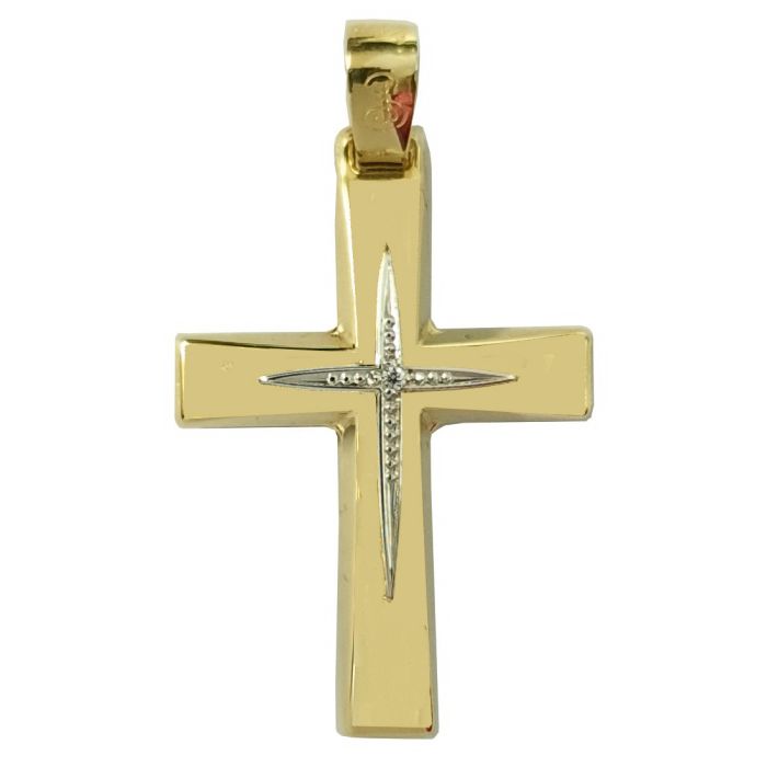 Women's yellow and white gold cross with zirkon 14CT without chain ITY0022