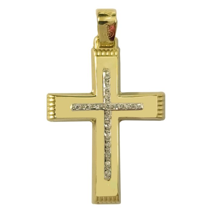 Women's yellow and white gold cross with zirkon 14CT without chain ITY0023
