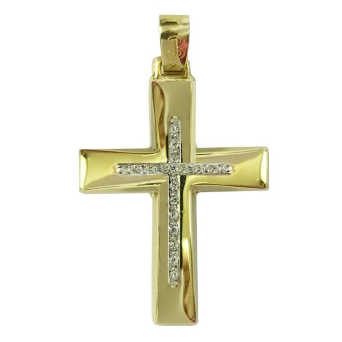 Women's yellow and white gold cross with zirkon 14CT without chain ITY0024
