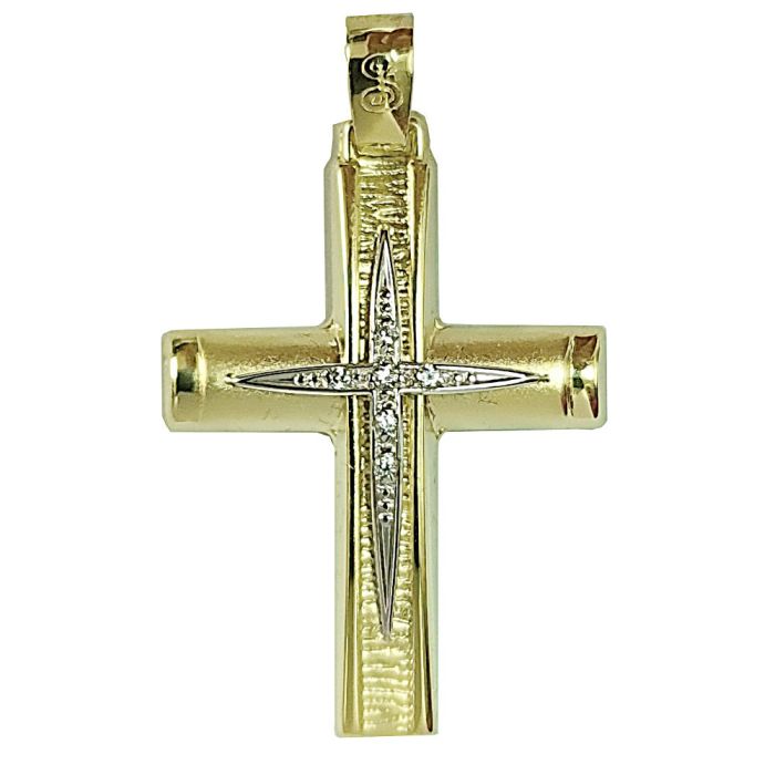 Women's yellow and white gold cross with zirkon 14CT without chain ITY0030