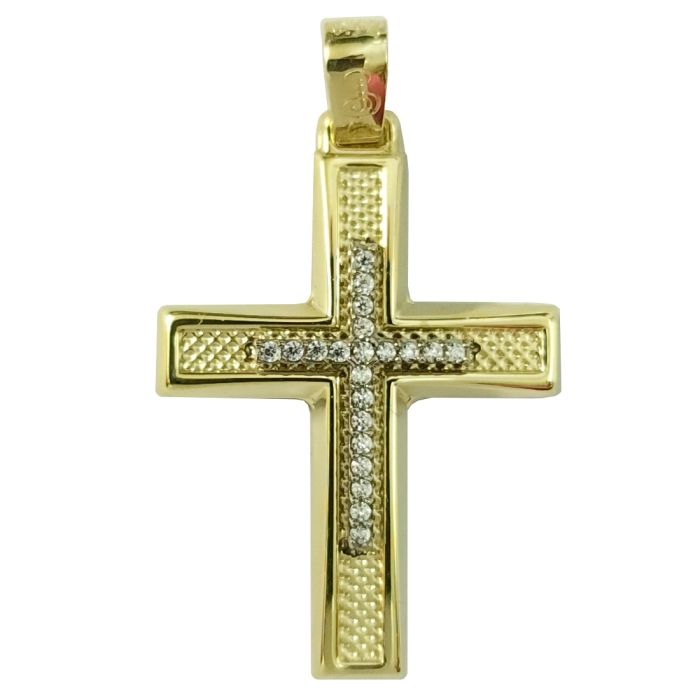 Women's yellow and white gold cross with zirkon 14CT without chain ITY0032