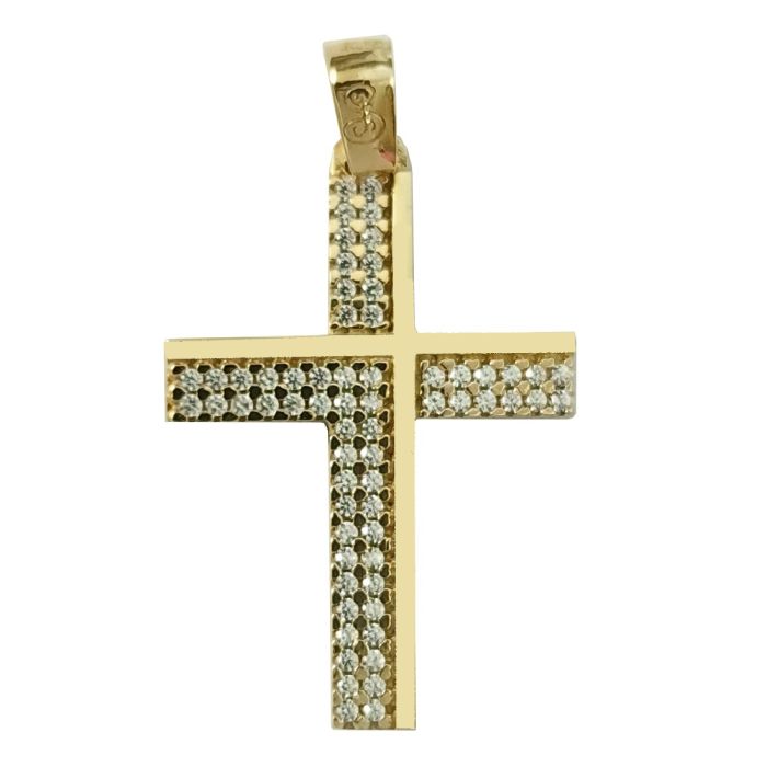 Women's yellow gold cross with zirkon 14CT without chain ITY0037