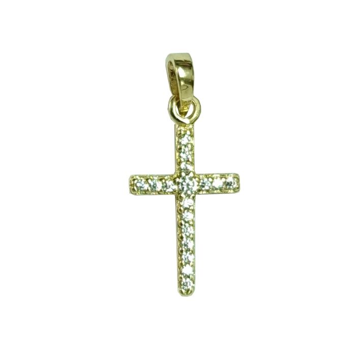Women's yellow gold cross with zircon 14CT without chain ITY0059