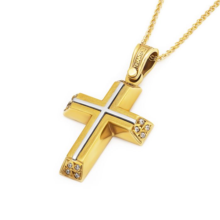 Women's Triantos yellow gold cross with zirkon 14CT without chain 1.2.1022