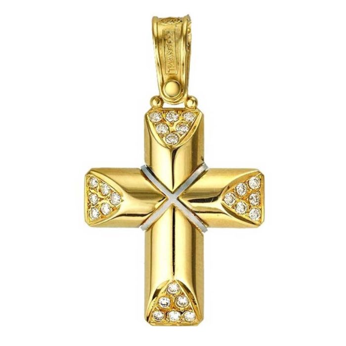 Women's Triantos yellow gold cross with zirkon 14CT without chain 1.2.1011
