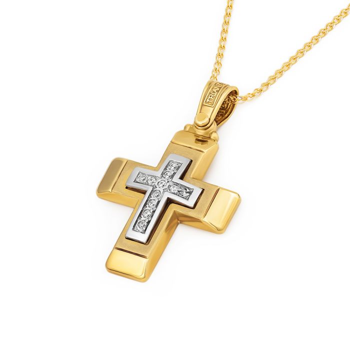 Women's Triantos yellow gold cross with zirkon 14CT without chain 2127/2011