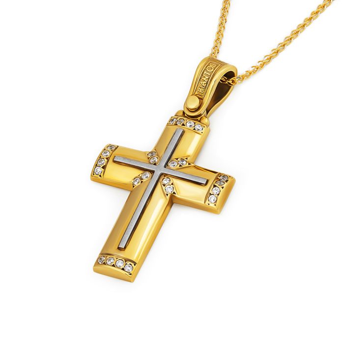 Women's yellow gold cross with zirkon 14CT Triantos without chain 141_2006