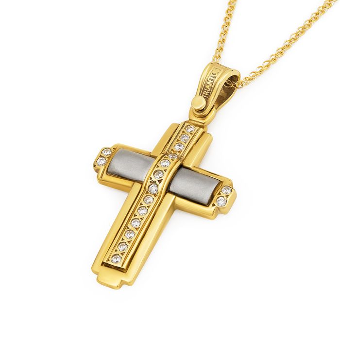 Women's Triantos yellow and white gold cross with zirkon 14CT without chain 129/2006
