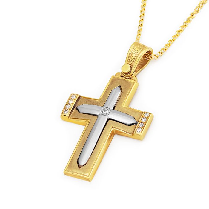 Women's Triantos yellow gold cross with zirkon 14CT without chain 768/2007