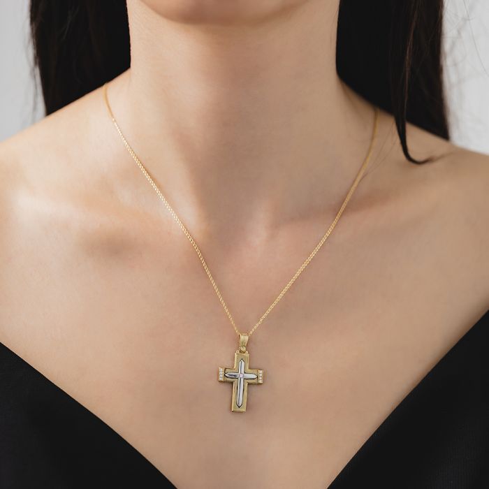 Women's Triantos yellow gold cross with zirkon 14CT without chain 768/2007