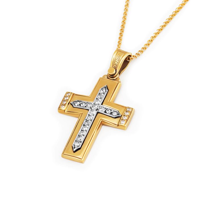 Women's Triantos yellow gold cross with zirkon 14CT Τριάντος without chain 734/2007