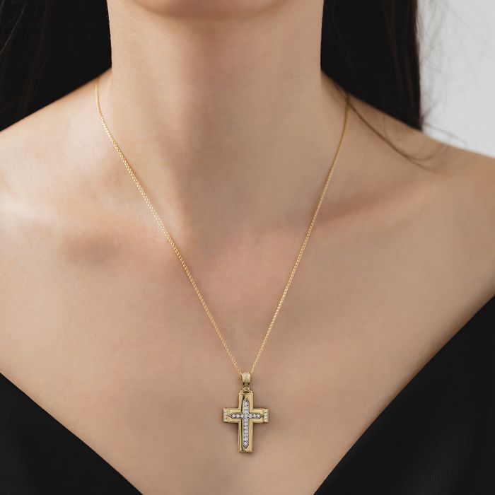 Women's Triantos yellow gold cross with zirkon 14CT Τριάντος without chain 734/2007