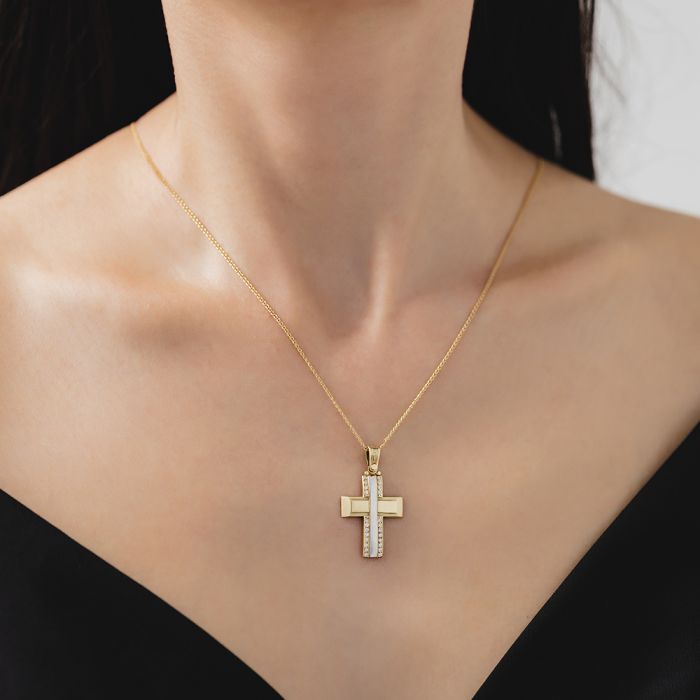 Women's yellow and white gold cross with zirkon without nchain 14CT 178911/2009