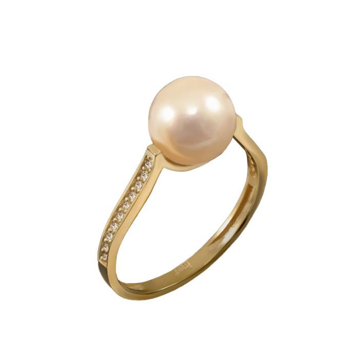 Women's yellow gold ring 9CT with pearl and zirkon HDY0004