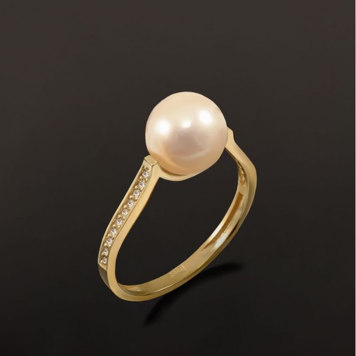 Women's yellow gold ring 9CT with pearl and zirkon HDY0004