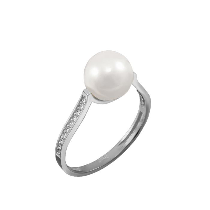 Women's white gold ring 9CT with pearl and zirkon HDY0005